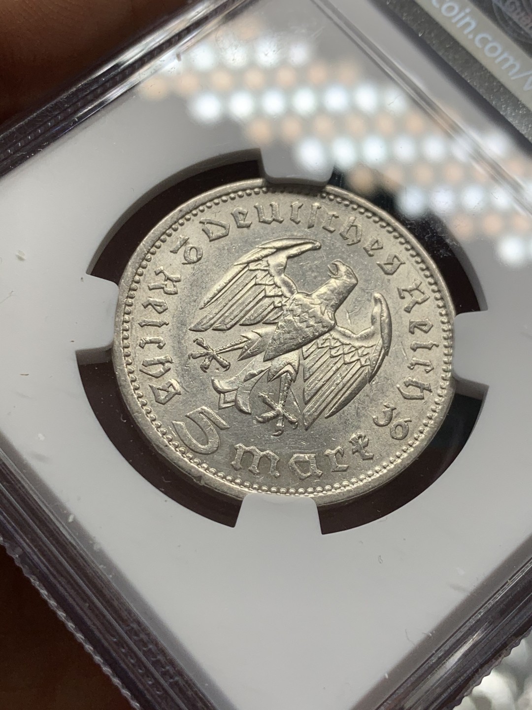 《竞宝斋》第39，40场-本周日，周一2场连拍（全场顺丰包邮） NGC 评级 德国 1936年 兴登堡 老鹰 5马克 银币