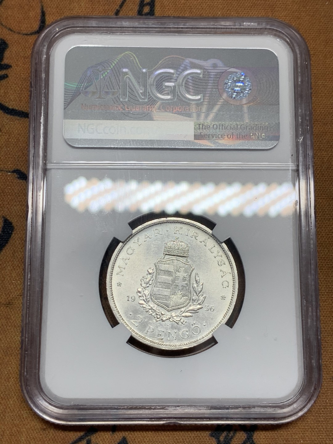 《竞宝斋》第39，40场-本周日，周一2场连拍（全场顺丰包邮） NGC-UNC 匈牙利 1936年 50周年纪念 2潘果 银币 原光好品 看不出洗过