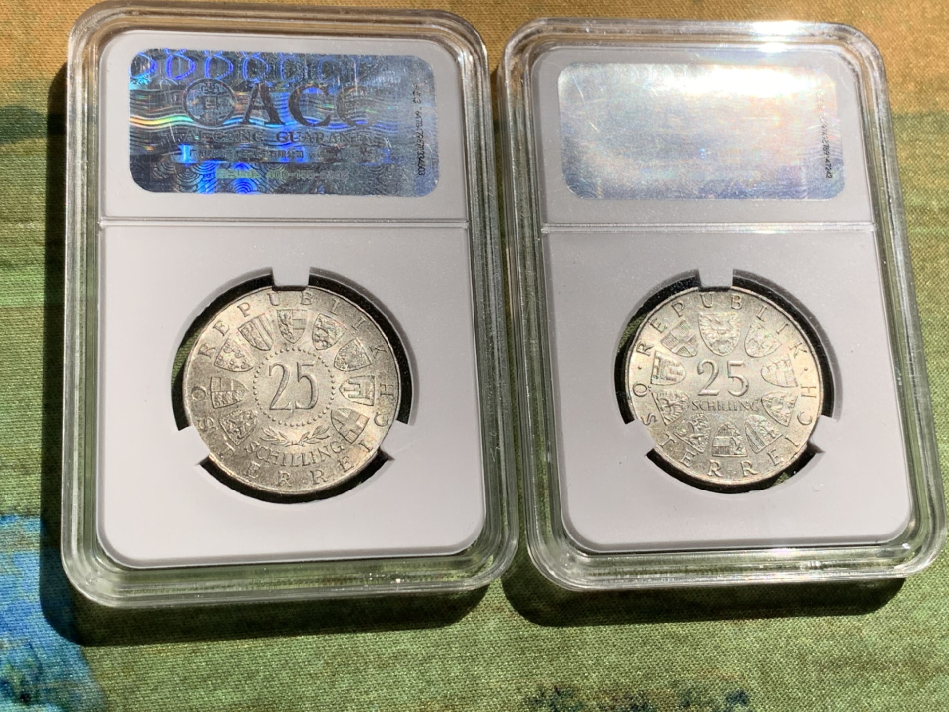 《竞宝斋》第39，40场-本周日，周一2场连拍（全场顺丰包邮） （奥地利 25先令银币一对）1962年一枚，1964年一枚