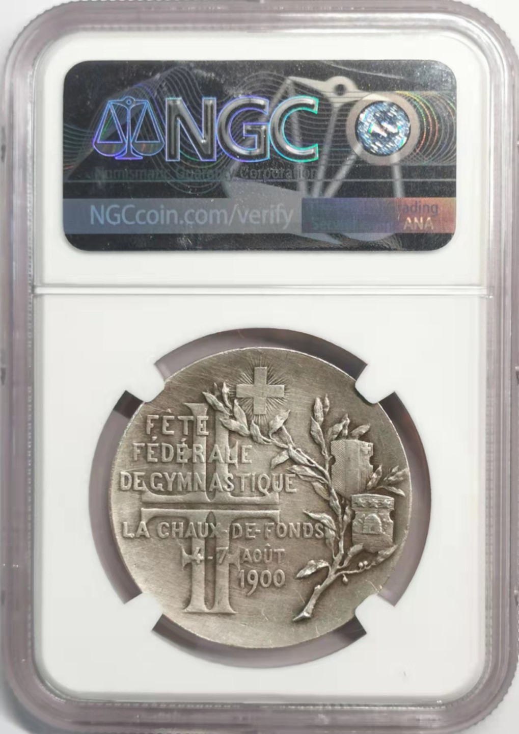 凡希社世界钱币微拍第一百九十二期 1900瑞士联邦体操节纪念银章NGC-UNCD