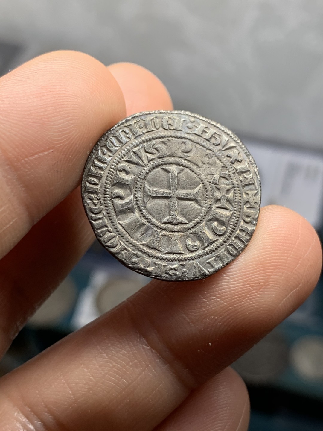 《竞宝斋》第39，40场-本周日，周一2场连拍（全场顺丰包邮） 法国 12XX中世纪 图尔格罗申 银币 完美品相 包浆醇厚 3.7克