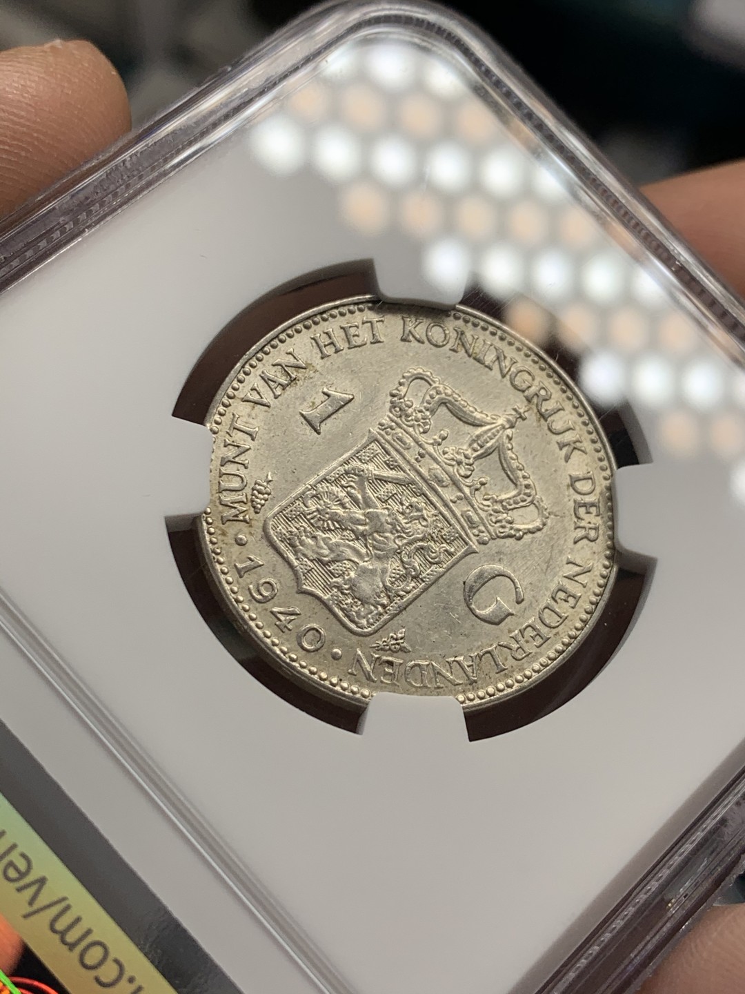 《竞宝斋》第39，40场-本周日，周一2场连拍（全场顺丰包邮） NGC 评级 荷兰1940年 威廉明娜 1G 银币 底光状态