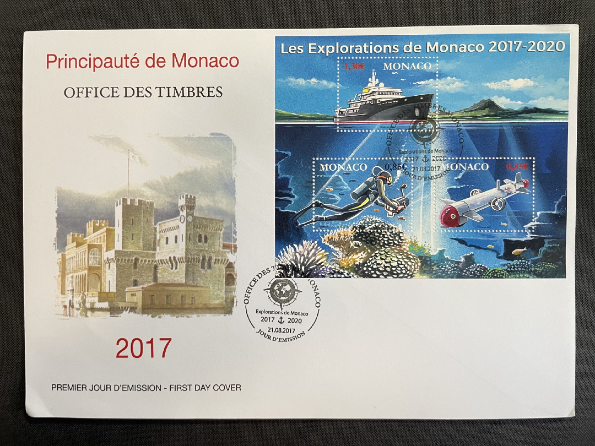 【第11期】莲池国际邮品拍卖 【摩纳哥】2017 探索摩纳哥 2017-2020 小全张官封一枚