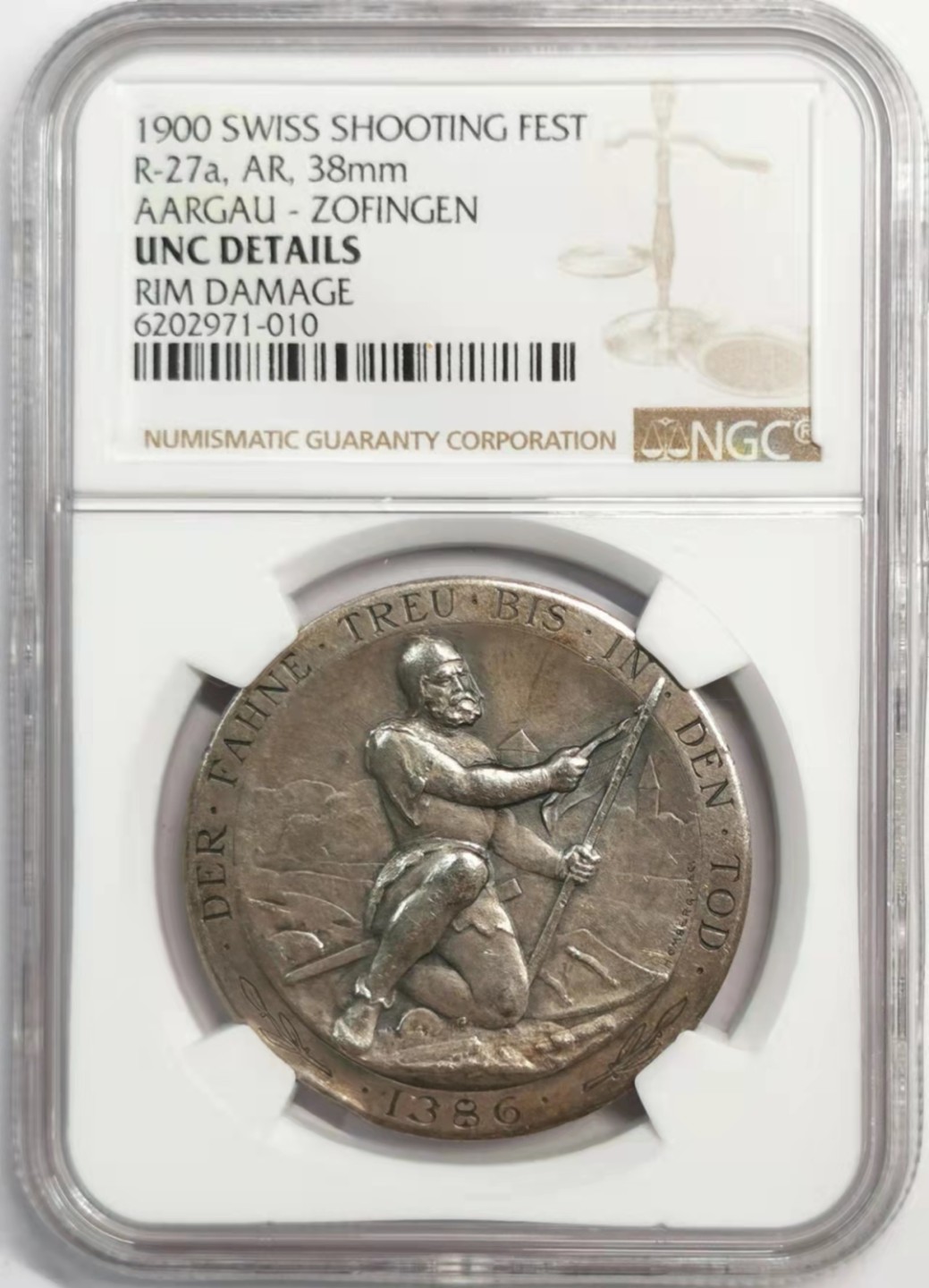 凡希社世界钱币微拍第一百九十二期 1900瑞士阿尔高-佐芬根射击节纪念银章NGC-UNCD