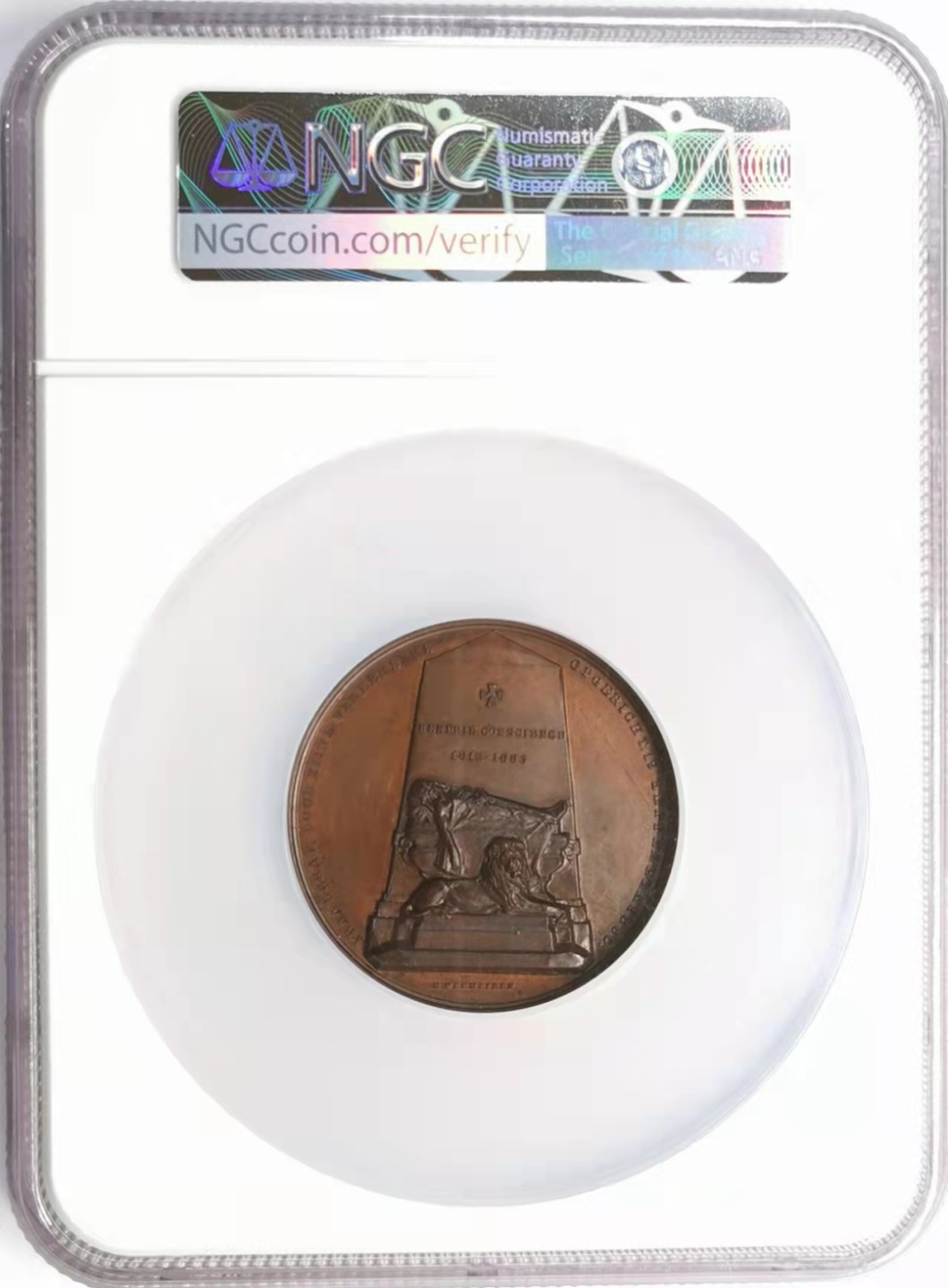 凡希社世界钱币微拍第一百九十二期 1883比利时文学家孔西延斯纪念大铜章NGC-MS64