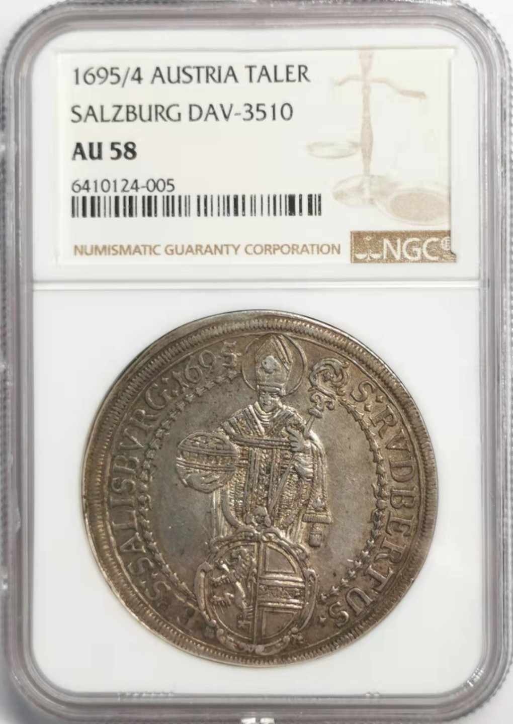 凡希社世界钱币微拍第一百九十二期 1695/4萨尔茨堡主教区圣鲁伯特泰勒大银NGC-AU58