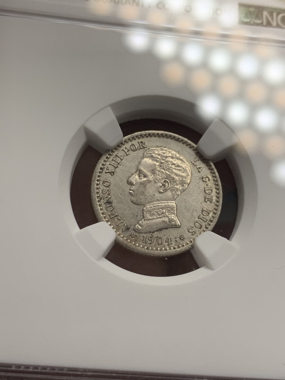 《竞宝斋》第39，40场-本周日，周一2场连拍（全场顺丰包邮） NGC-AU58 西班牙 1904年 阿方索十三世 50分 银币 原光好品