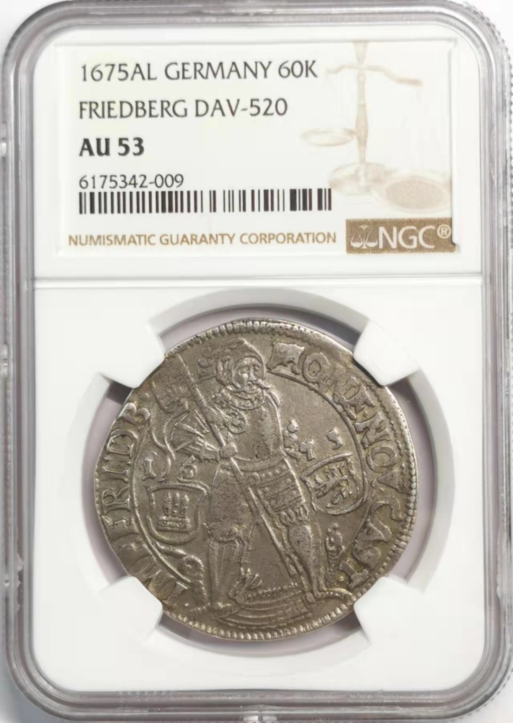 凡希社世界钱币微拍第一百九十二期 1695弗里德堡60K银币NGC-AU53