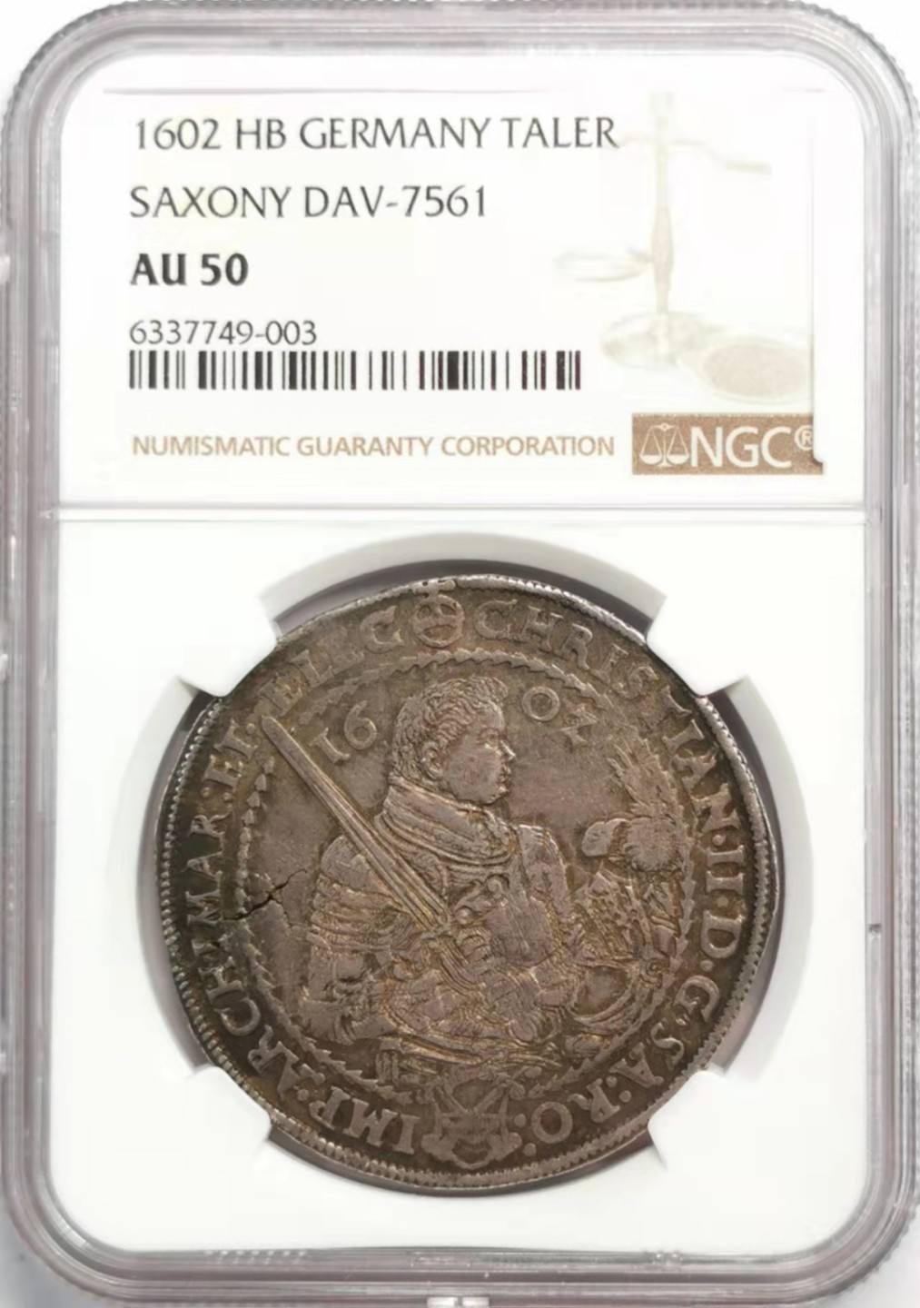 凡希社世界钱币微拍第一百九十二期 荐！1602萨克森国王执剑大型泰勒NGC-AU50原味收藏级！