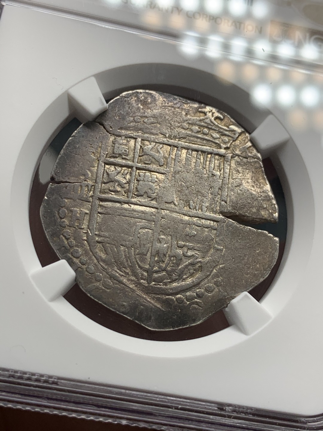 《竞宝斋》第39，40场-本周日，周一2场连拍（全场顺丰包邮） NGC-VF35 西班牙塞维利亚 1624-1648年 费利佩四世 4R 手打银币 本土COB半圆尺寸 非常稀少