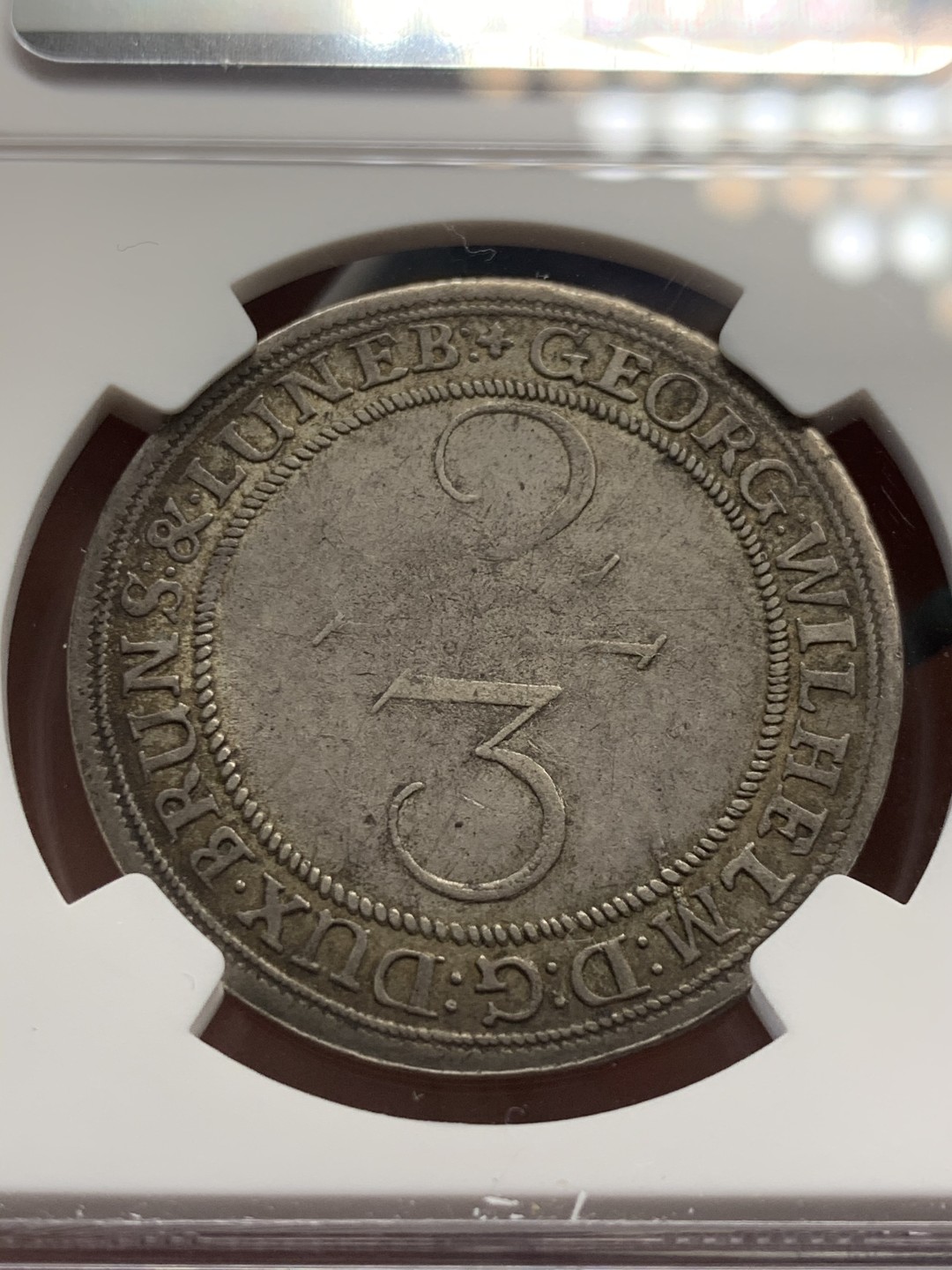 《竞宝斋》第39，40场-本周日，周一2场连拍（全场顺丰包邮） 亚军 NGC-XF40 德国布伦瑞克 1690年 JJJ 宝马 2/3泰勒 银币 老包浆 非常稀少的品种