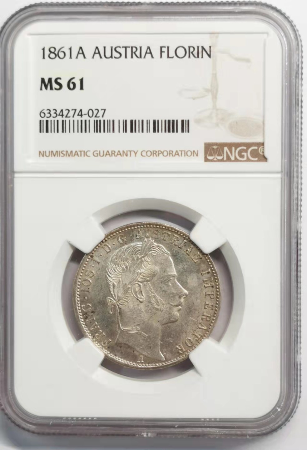 凡希社世界钱币微拍第一百九十二期 1861奥地利佛罗林银币NGC-MS61