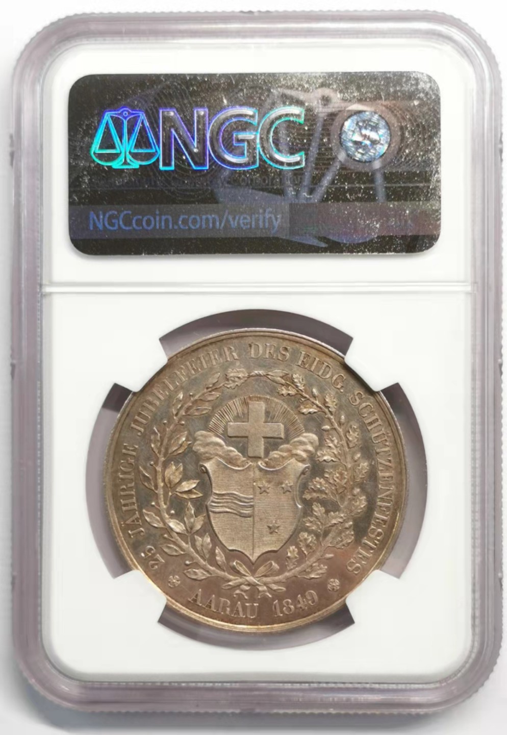 凡希社世界钱币微拍第一百九十二期 1849瑞士阿尔高射击节纪念银章NGC-UNCD