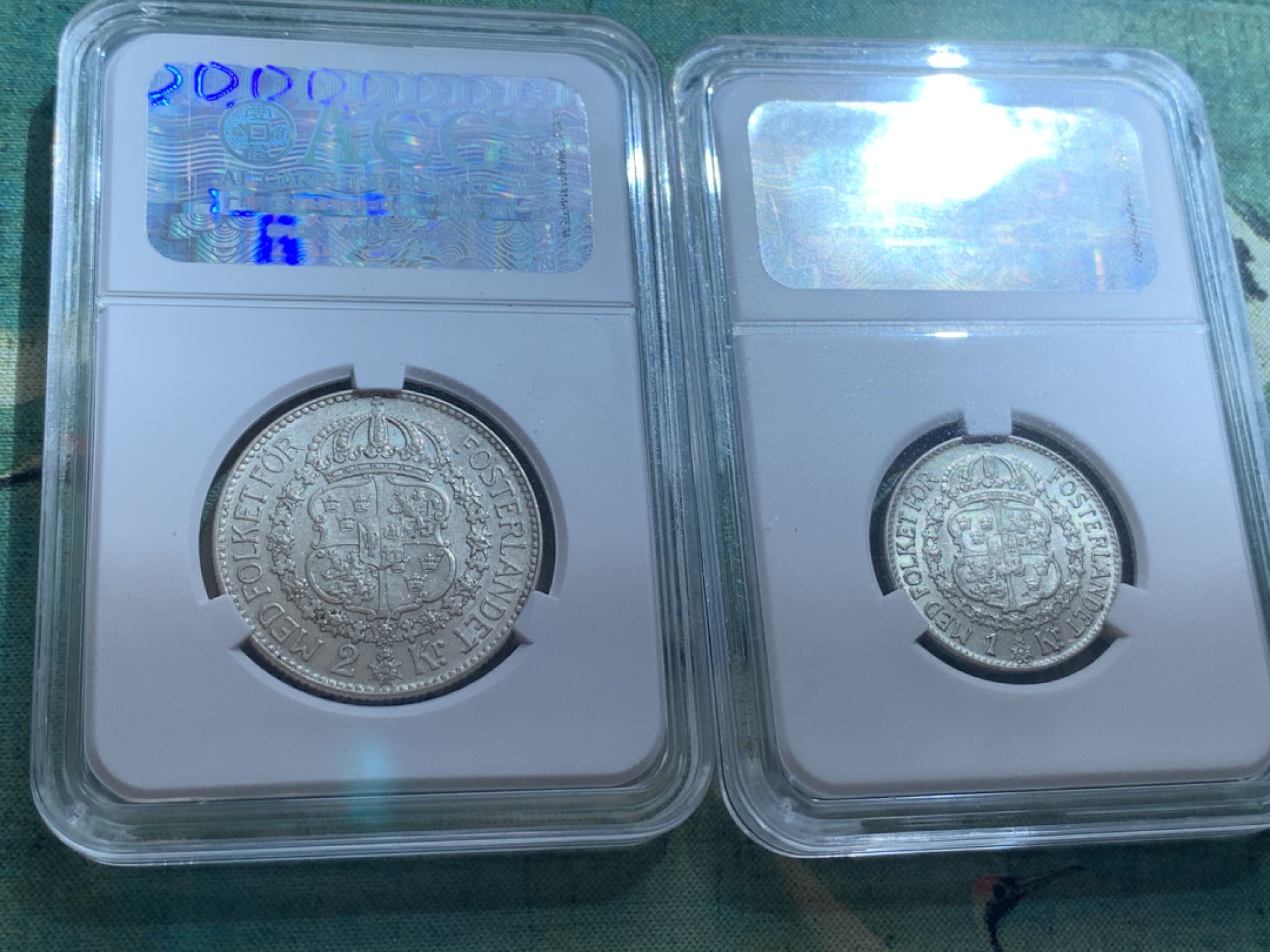 《竞宝斋》第39，40场-本周日，周一2场连拍（全场顺丰包邮） （瑞典早期 银币一对），1939年1克朗银币一枚，1936年2克朗银币一枚