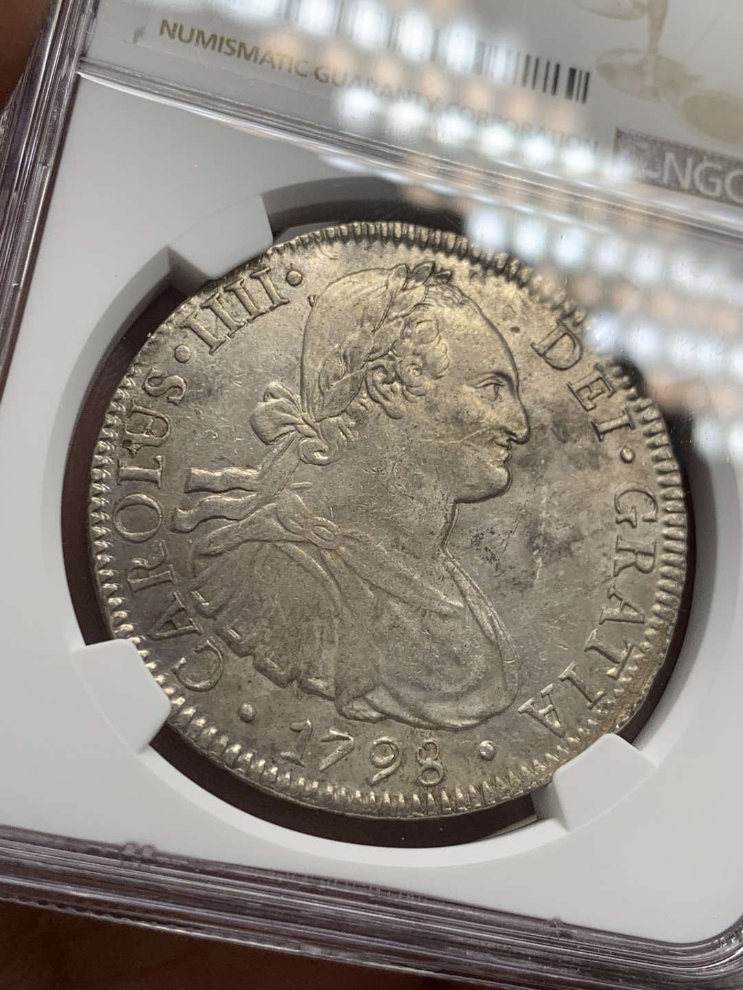 《竞宝斋》第39，40场-本周日，周一2场连拍（全场顺丰包邮） NGC-UNCD  1798  西属墨西哥 卡洛斯四世    8里亚尔  早期年份 原味原光  