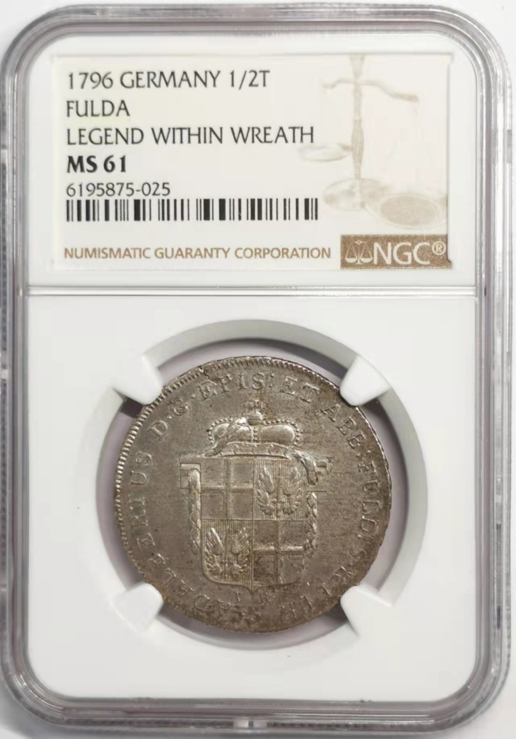 凡希社世界钱币微拍第一百九十二期 荐1796德国福尔达1/2泰勒NGC-MS61淡灰浅彩！