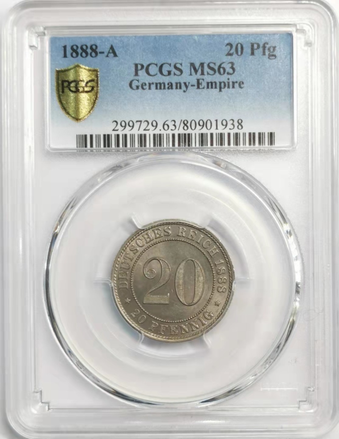 凡希社世界钱币微拍第一百九十二期 1888德国20芬尼镍币PCGS-MS63