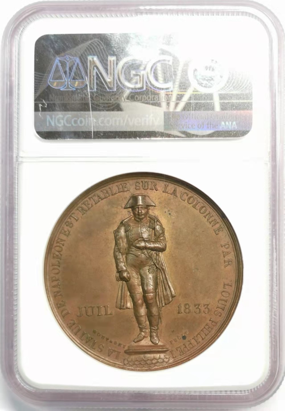 凡希社世界钱币微拍第一百九十二期 1833法国拿破仑雕像落成纪念铜章NGC-MS62