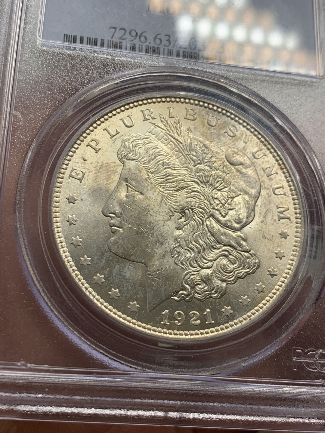 《竞宝斋》第39，40场-本周日，周一2场连拍（全场顺丰包邮） PCGS MS63 美国 1921年 摩根银元 早期老盒