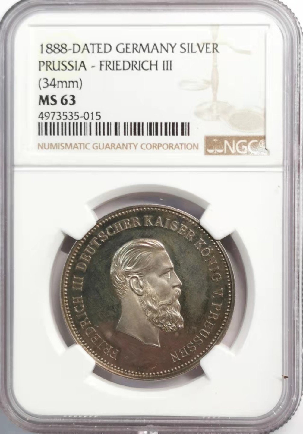 凡希社世界钱币微拍第一百九十二期 荐！1888普鲁士弗里德里希纪念银章NGC-MS63