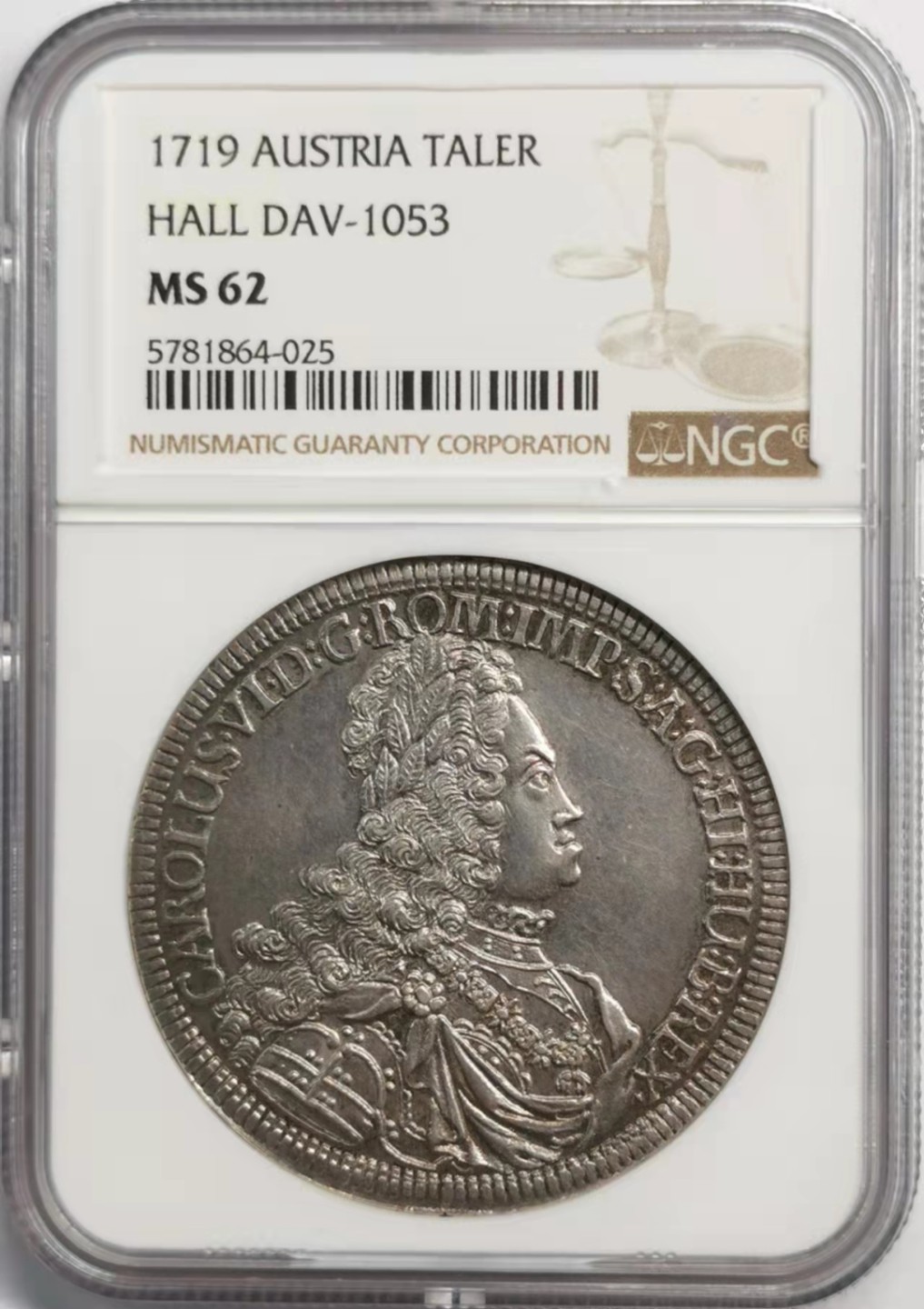 凡希社世界钱币微拍第一百九十二期 荐！1719神罗总庭卡尔六世泰勒大银NGC-MS62