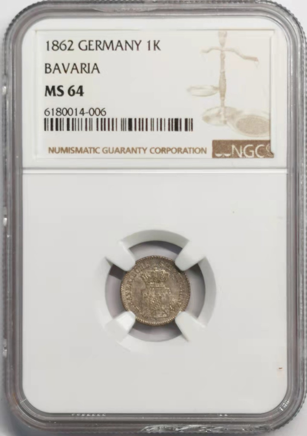 凡希社世界钱币微拍第一百九十二期 1863巴伐利亚克鲁泽银辅币NGC-MS64