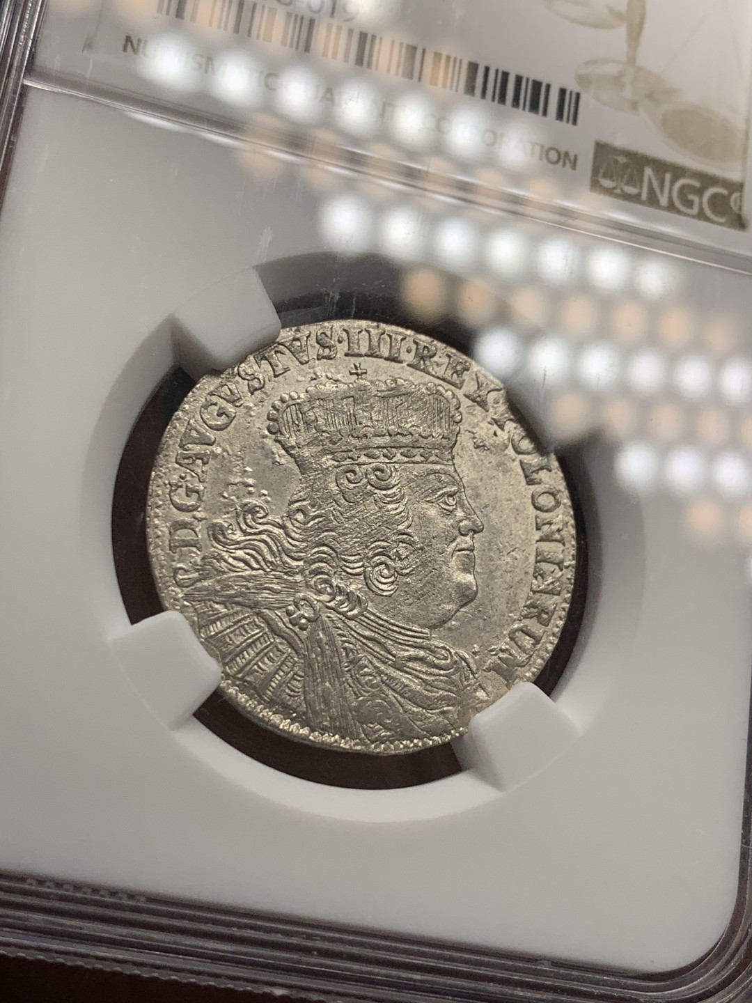 《竞宝斋》第39，40场-本周日，周一2场连拍（全场顺丰包邮） NGC-MS63 波兰 1754年 奥古斯托三世 18G 银币 顶级品相 稀少品种