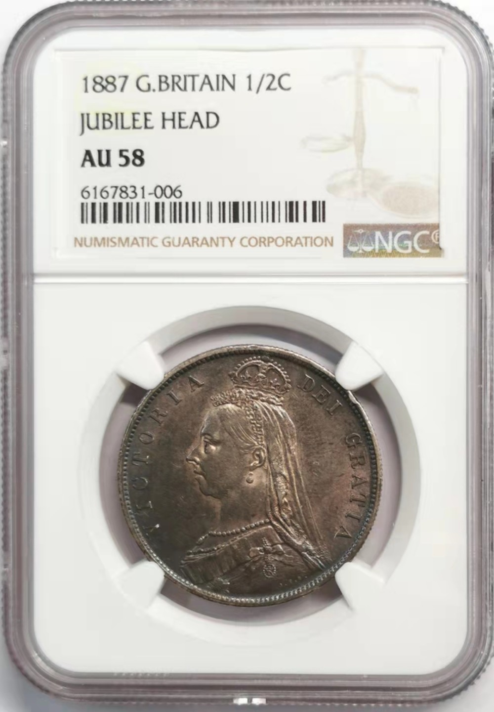 凡希社世界钱币微拍第一百九十二期 1887英国老维高冠1/2克朗NGC-AU58