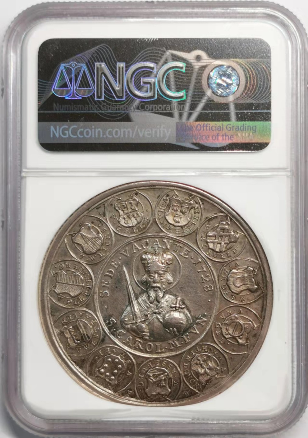 凡希社世界钱币微拍第一百九十二期 稀！1728奥斯纳布吕克主教缺位银章NGC-AU58