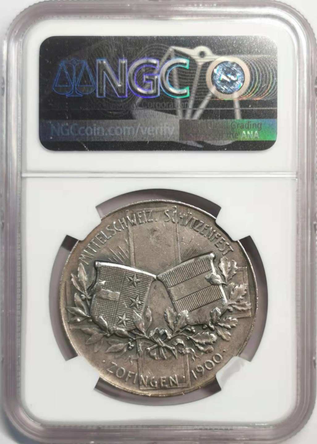 凡希社世界钱币微拍第一百九十二期 1900瑞士阿尔高-佐芬根射击节纪念银章NGC-UNCD