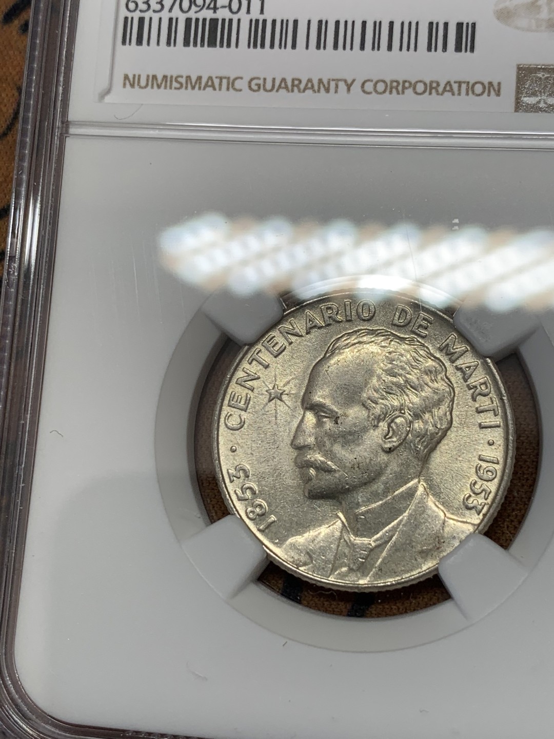 《竞宝斋》第39，40场-本周日，周一2场连拍（全场顺丰包邮） NGC-MS61 古巴 1953年 何塞马丁百年纪念 25分 原光银币 热门品种