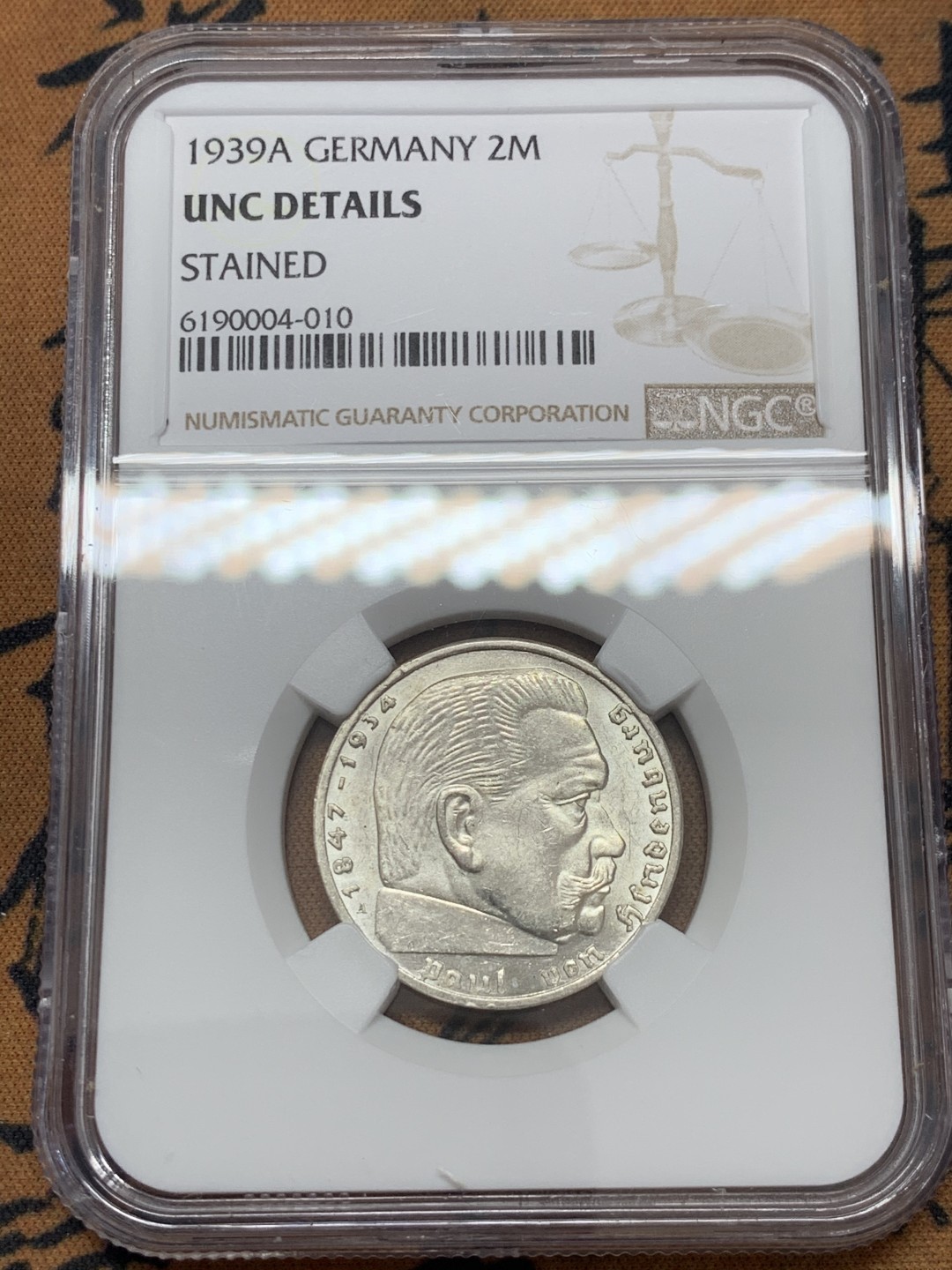 《竞宝斋》第39，40场-本周日，周一2场连拍（全场顺丰包邮） NGC 评级 德国 1939年 兴登堡 老鹰 2马克 银币