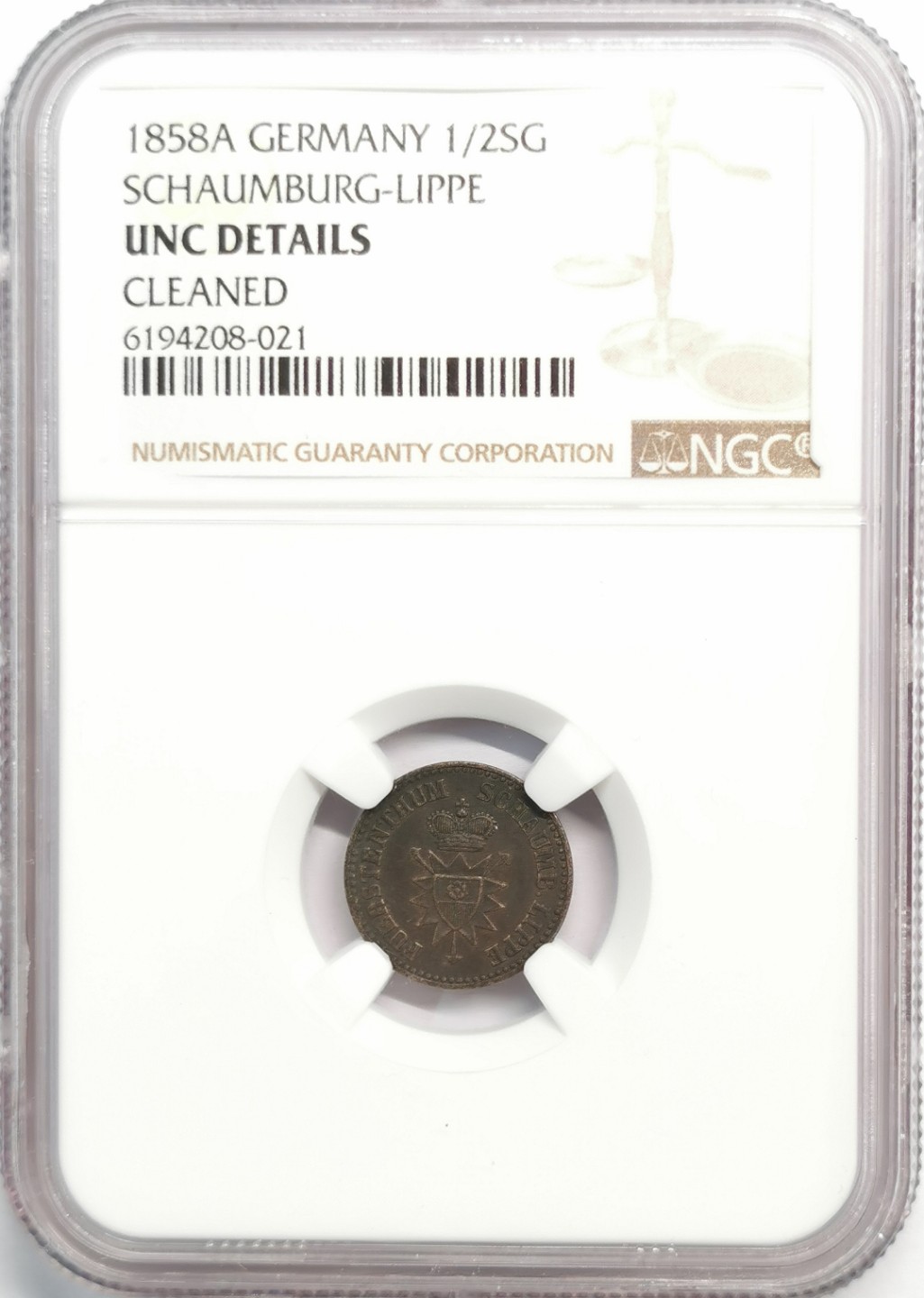 凡希社世界钱币微拍第一百九十二期 1858绍姆堡1/2SG银币NGC-UNCD