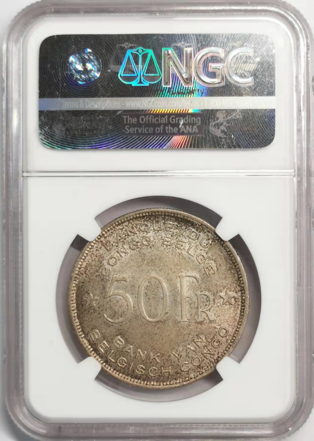 凡希社世界钱币微拍第一百九十二期 荐！1944比属刚果大象50法郎大银NGC-MS64包浆绝美！