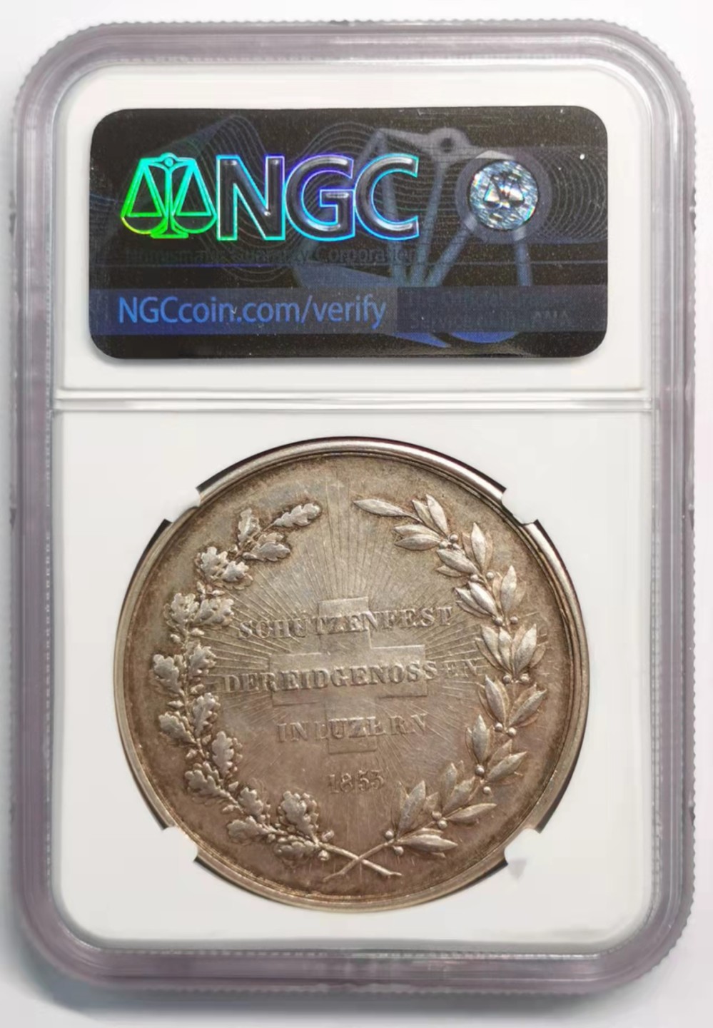 凡希社世界钱币微拍第一百九十二期 1853瑞士卢塞恩射击节纪念银章NGC-AU58