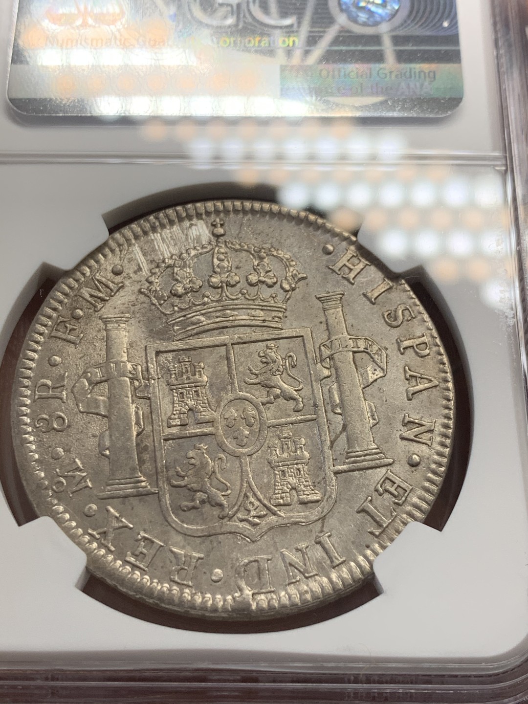 《竞宝斋》第39，40场-本周日，周一2场连拍（全场顺丰包邮） NGC-UNCD  1798  西属墨西哥 卡洛斯四世    8里亚尔  早期年份 原味原光  