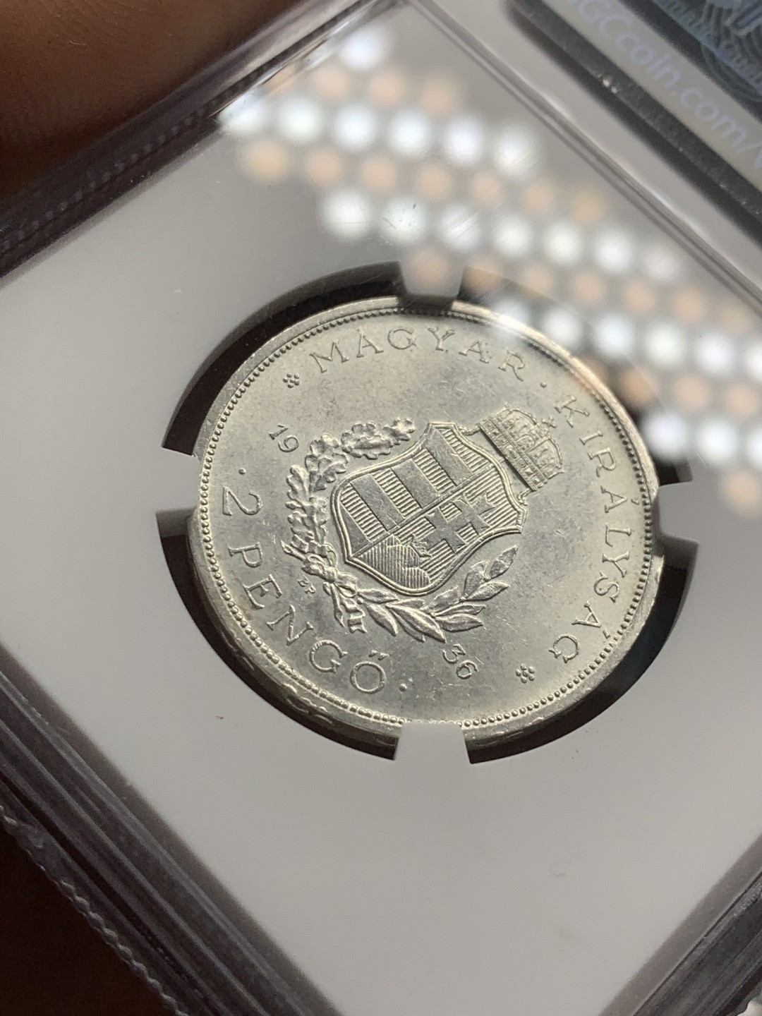 《竞宝斋》第39，40场-本周日，周一2场连拍（全场顺丰包邮） NGC-UNC 匈牙利 1936年 50周年纪念 2潘果 银币 原光好品 看不出洗过