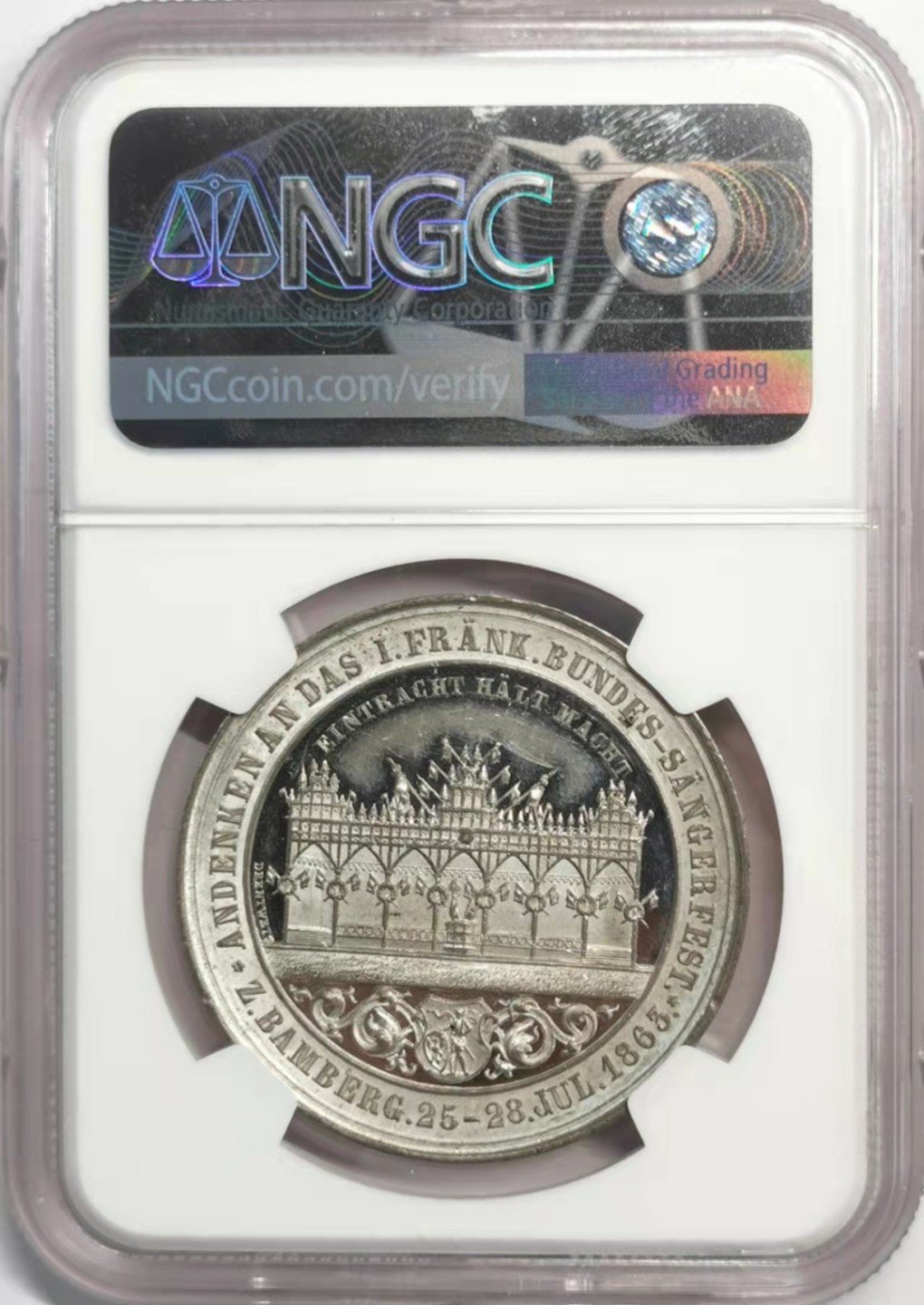 凡希社世界钱币微拍第一百九十二期 1865达姆斯塔特音乐节纪念章NGC-MS61白色金属
