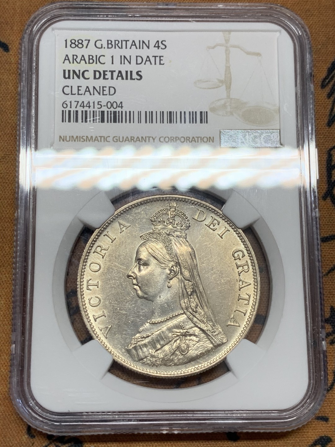 《竞宝斋》第39，40场-本周日，周一2场连拍（全场顺丰包邮） NGC 评级  英国 1887年 罗马体 维多利亚 双福林银币  PL 底板 阿拉伯1版