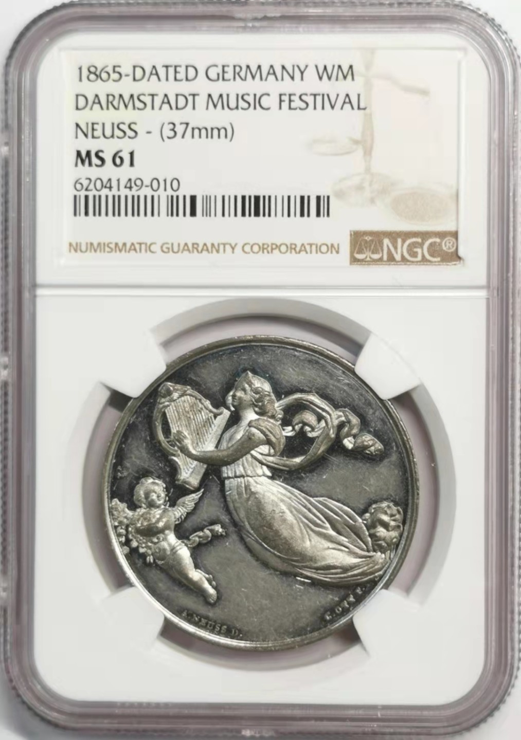凡希社世界钱币微拍第一百九十二期 1865达姆斯塔特音乐节纪念章NGC-MS61白色金属