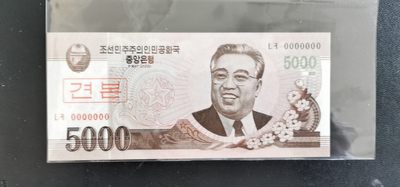 外币特价专场.自动结拍.诚信低价. - 朝鲜样币冠号0000000品相十品5000朝鲜圆
