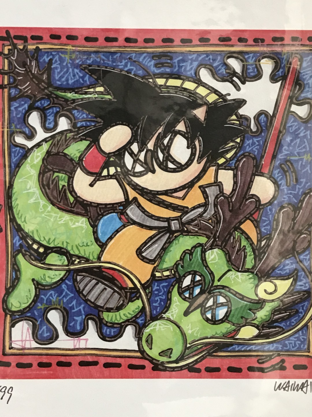零元拍：歪歪亲笔签名 OWSON系列限量插画复制画《龙珠》，尺寸约22/22厘米，拍品不含镜框