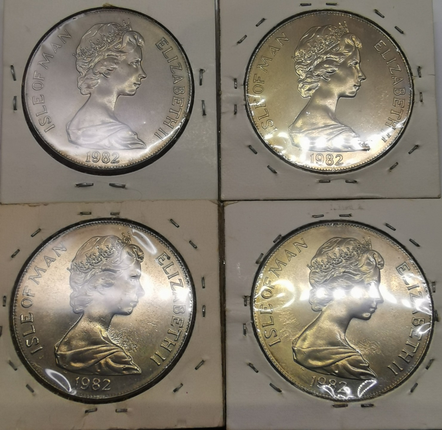乐游外币首场自动拍卖—各国动物及世界杯足球币 1982马恩岛1克朗镍币四枚世界币足球赛