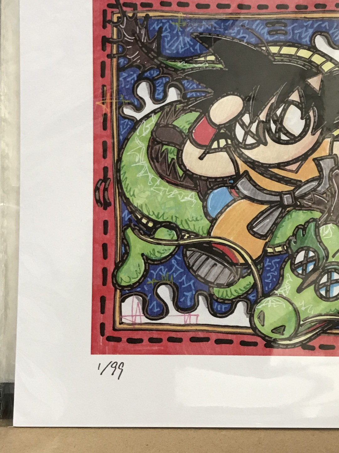 零元拍：歪歪亲笔签名 OWSON系列限量插画复制画《龙珠》，尺寸约22/22厘米，拍品不含镜框