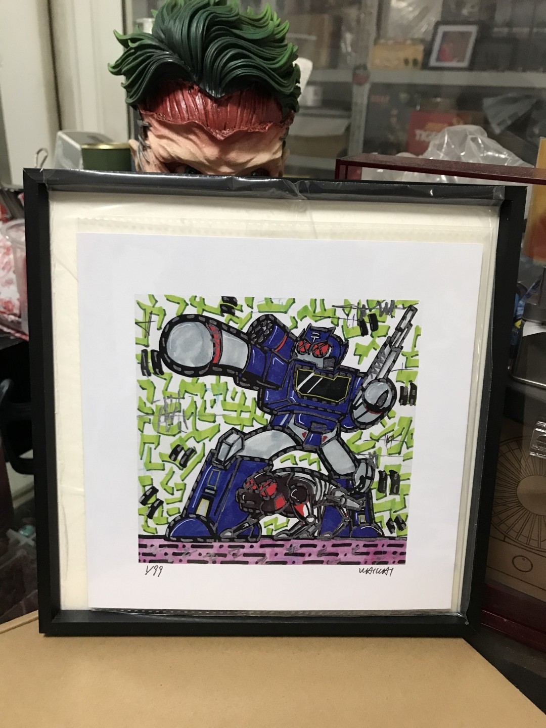 零元拍：歪歪亲笔签名 OWSON系列限量插画复制画《声波》，尺寸约22/22厘米，拍品不含镜框