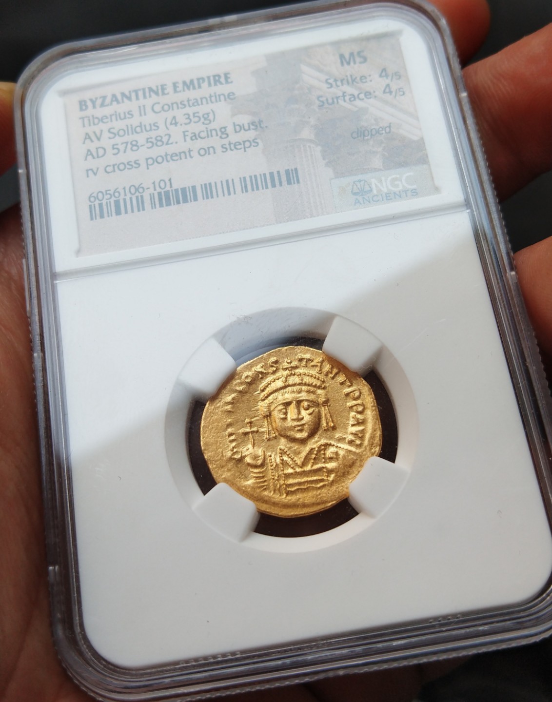 【拜占庭币】NGC评级MS级查士丁尼王朝提比略二世索利多金币拜占庭金币 