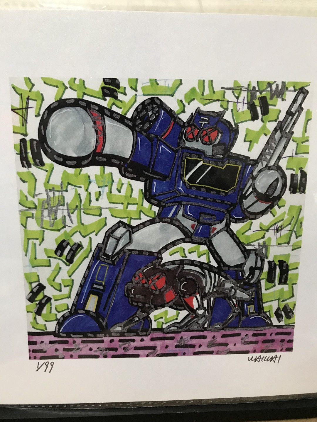 零元拍：歪歪亲笔签名 OWSON系列限量插画复制画《声波》，尺寸约22/22厘米，拍品不含镜框