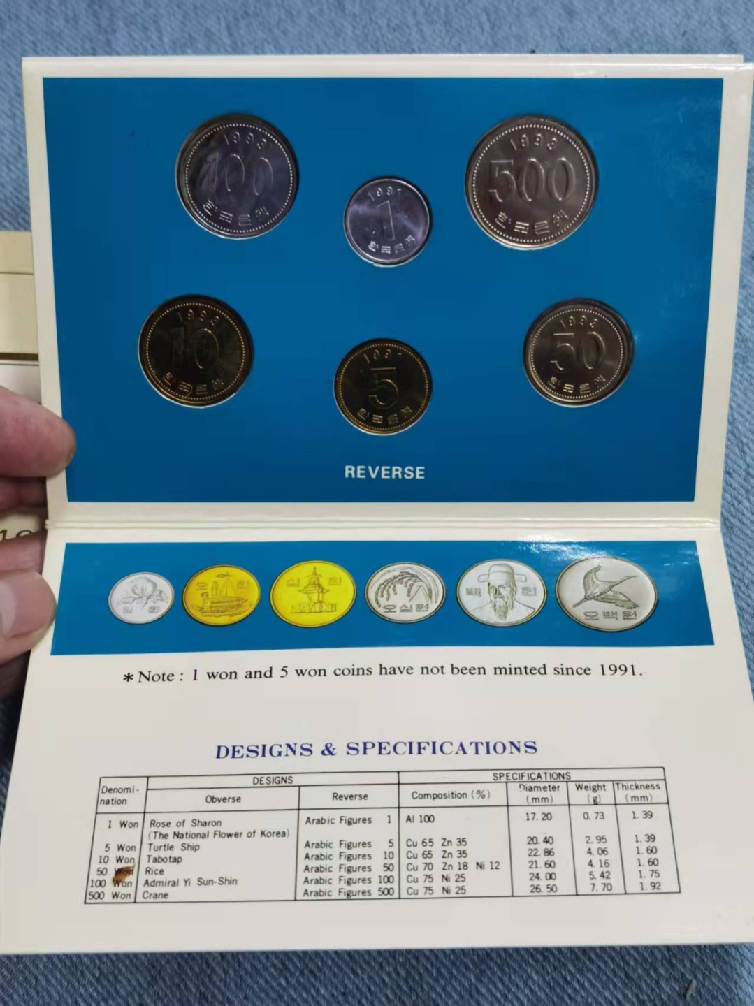 北京马甸外币专卖微拍第七十一期，非贵金属外国纪念币，流通币专场，陆续上新欢迎光临 1993年韩国流通币精装册，稀少年份国内不多见的套装册