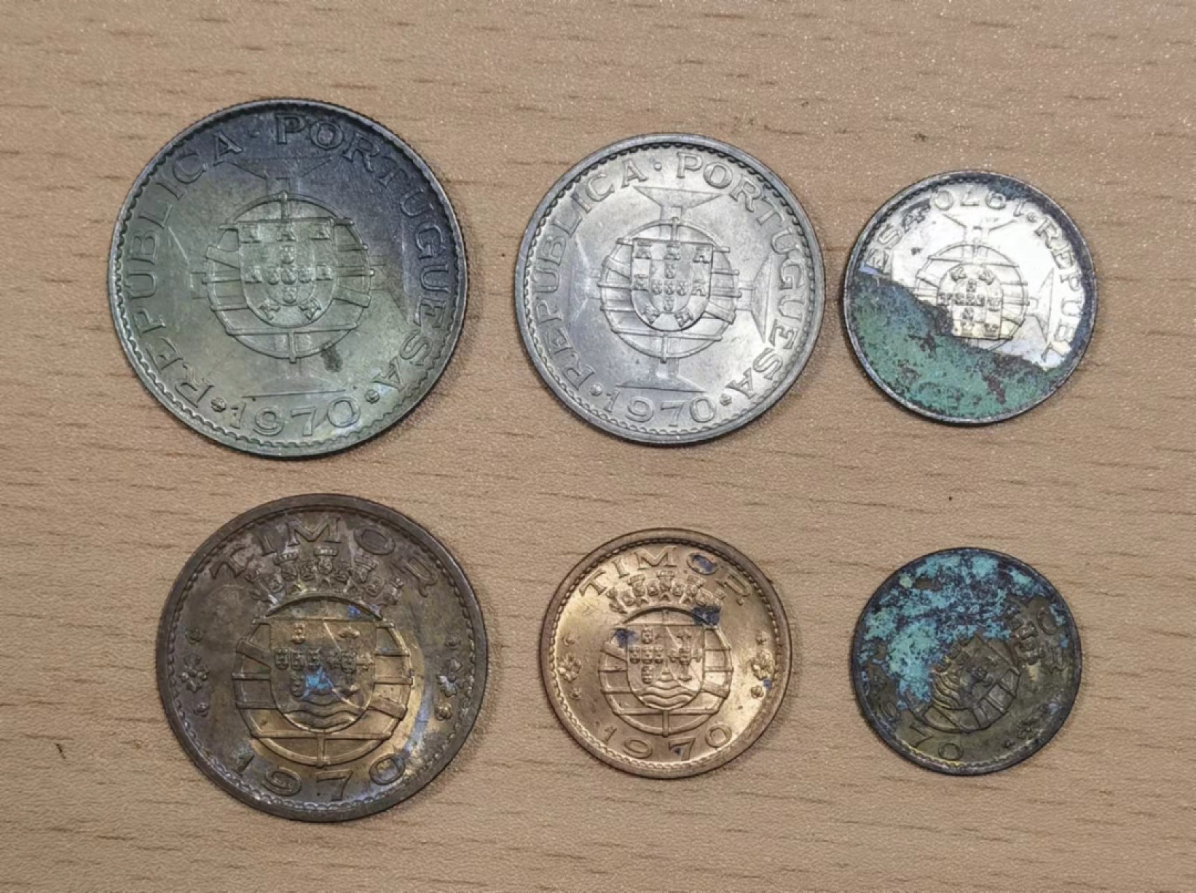 北京马甸外币专卖微拍第七十一期，非贵金属外国纪念币，流通币专场，陆续上新欢迎光临 1970年版葡属东帝汶6枚