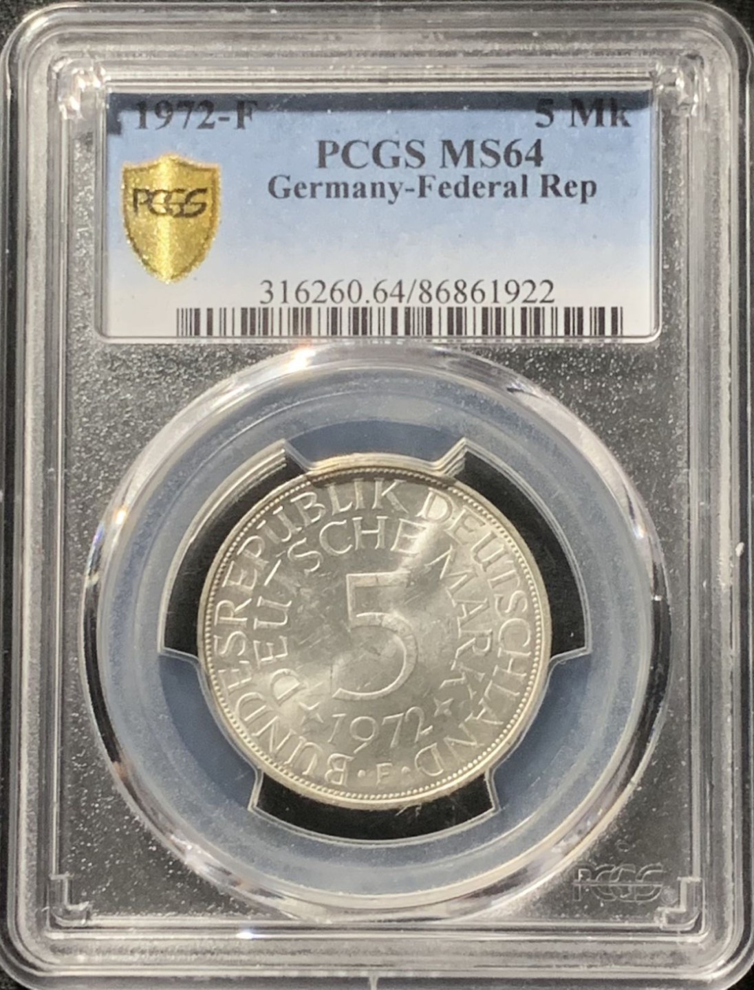 紫瑗钱币——第315期拍卖 德国 1972年 F版 流通 5马克 银币 PCGS MS64